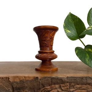 Hand Carved Wooden Vase, Decorative Wood Vases, Vintage Handmade Home Decor